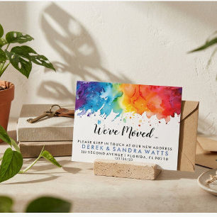 rainbow of color Change of address we've moved Holiday Postcard