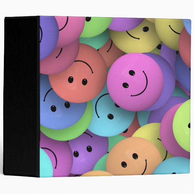 Rainbow of Colorful Happy Faces 3 Ring Binder (Front/Spine)