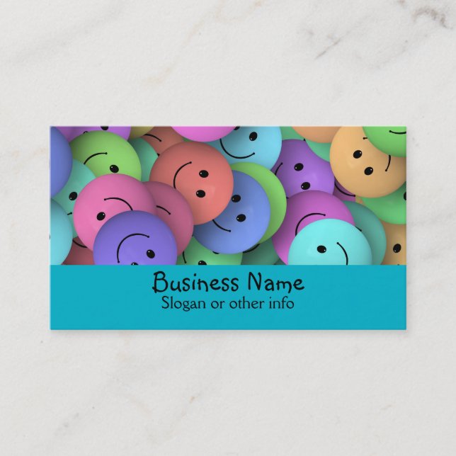 Rainbow of Colorful Happy Faces Business Card (Front)