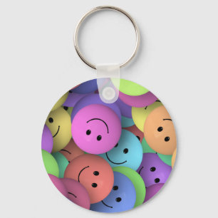 Rainbow of Colorful Happy Faces Keychain
