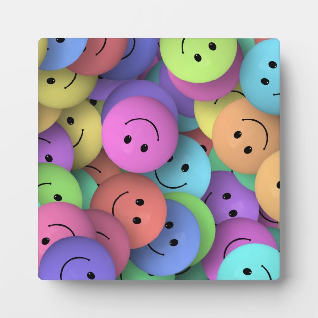 Rainbow of Colorful Happy Faces Plaque (Front)