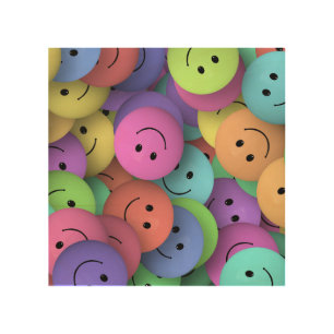 Rainbow of Colorful Happy Faces Wood Wall Decor