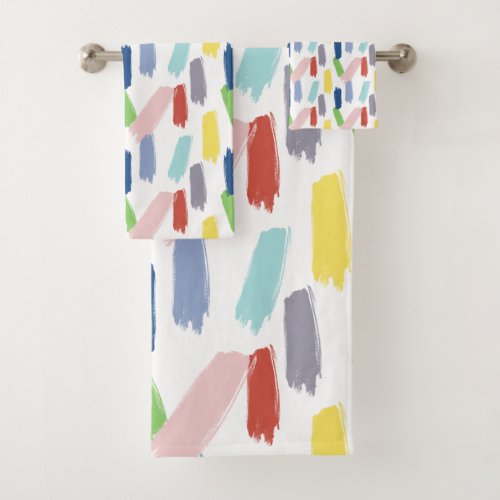 Rainbow of Colors Abstract Paint Strokes Bath Towel Set