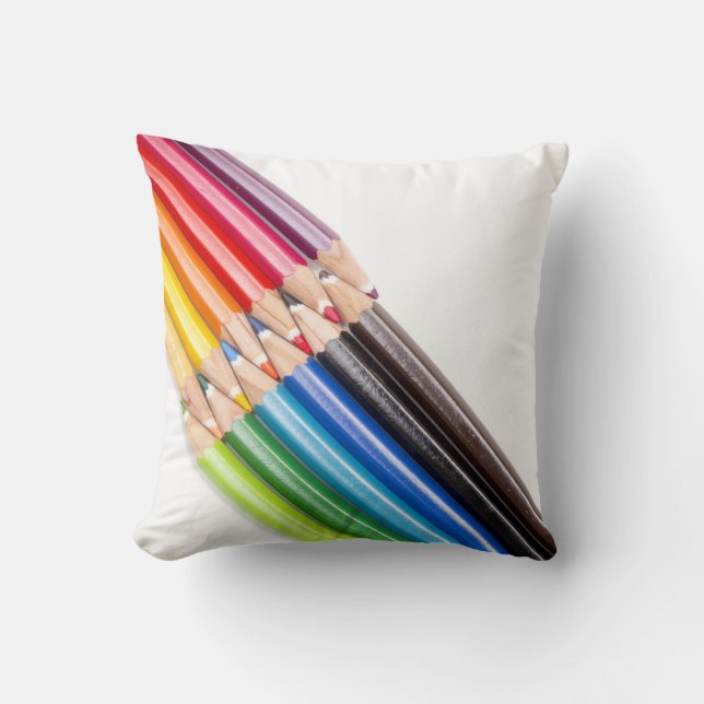 Rainbow of colouring pencils throw pillow (Front)