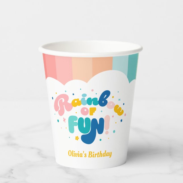 Rainbow of Fun Birthday Party Theme Paper Cups (Front)