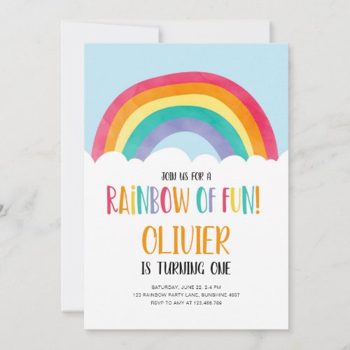 Rainbow of Fun Blue Boy Birthday Invitation