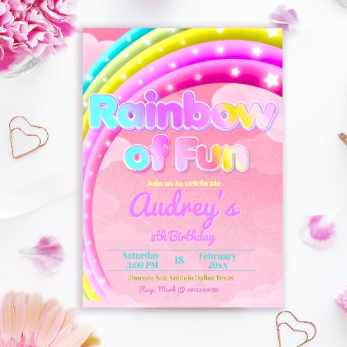 Rainbow of Fun _ Girl Birthday Invitation