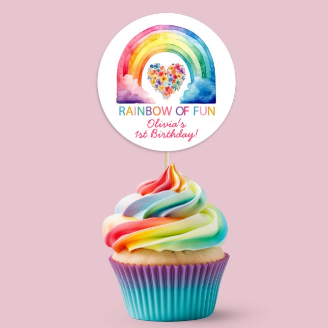 Rainbow of Fun Watercolor Birthday Favor Sticker (Rainbow Birthday Sticker Favor)