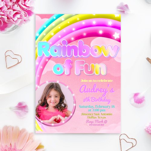 Rainbow of Fun with Picture Invitation