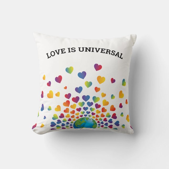 Rainbow of Hearts Design Throw Pillow (Front)