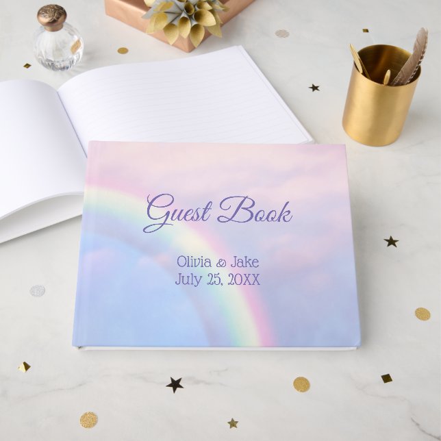 Rainbow of hope - pastel, wedding   guest book (Front Open)