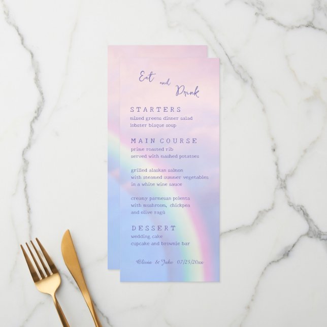 Rainbow of hope - pastel, wedding  menu (Front/Back In Situ)