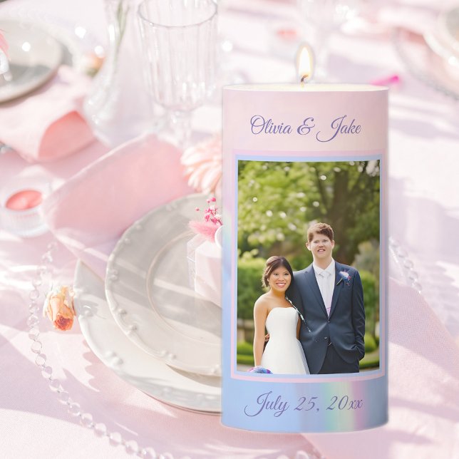 Rainbow of hope - pastel, wedding photo  pillar candle (Creator Uploaded)