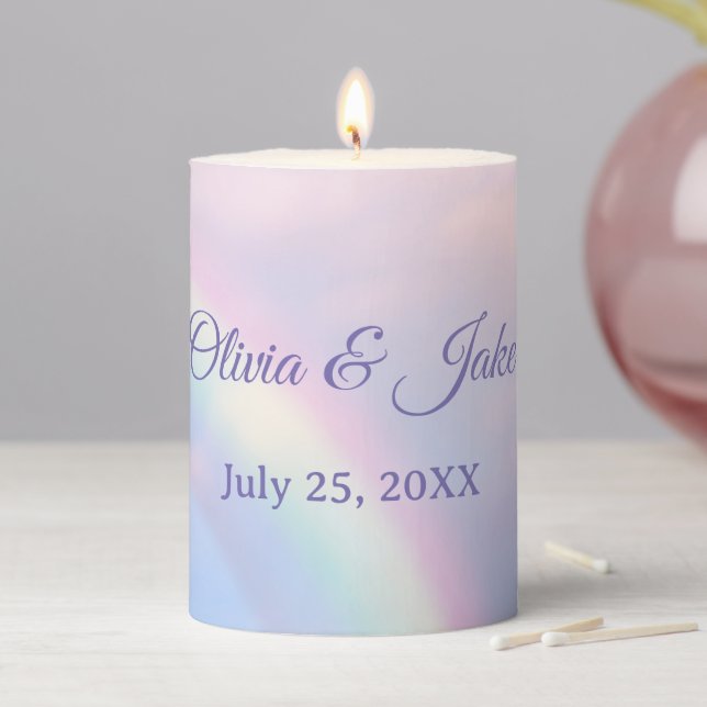 Rainbow of hope - pastel, wedding  pillar candle (In Situ)