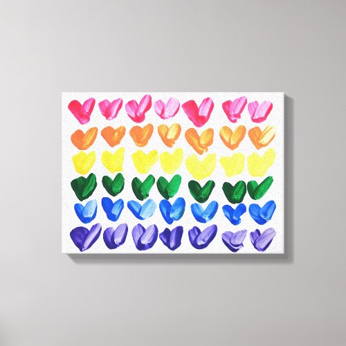 Rainbow of Love _ Fun Colorful Hand Painted Hearts Canvas Print