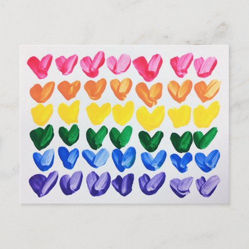 Rainbow of Love _ Fun Colorful Hand Painted Hearts Postcard