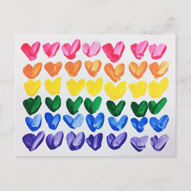 Rainbow of Love - Fun Colorful Hand Painted Hearts Postcard (Front)