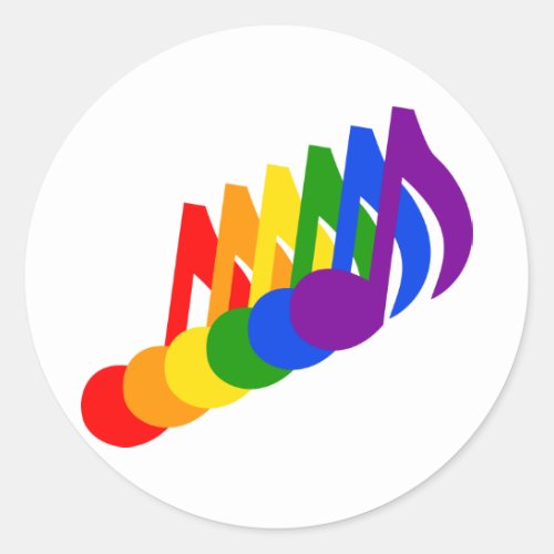 Rainbow of Musical Notes Classic Round Sticker