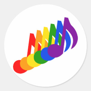 Rainbow of Musical Notes Classic Round Sticker