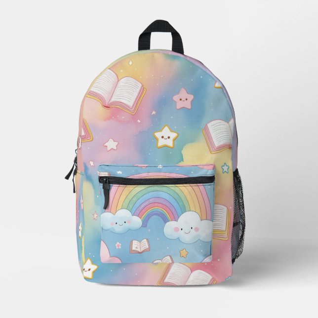 Rainbow of Possibilities – Soft Pastel School Back Printed Backpack (Front)