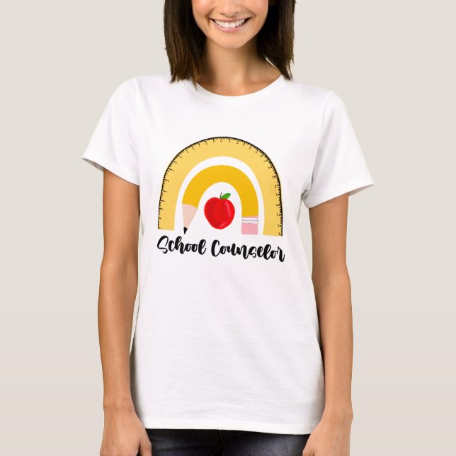 Rainbow of School Supplies School Counselor Woman T-Shirt (Front)