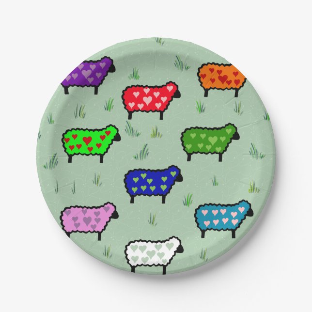 Rainbow Of Sheep Paper Plates (Front)