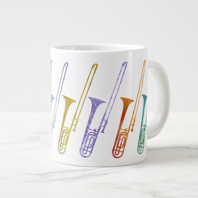 Rainbow of Trombones Large Coffee Mug (Front Right)