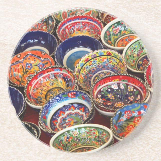Rainbow of Turkish Bowls Sandstone Coaster (Front)