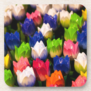 Rainbow of Wooden Tulips Drink Coaster