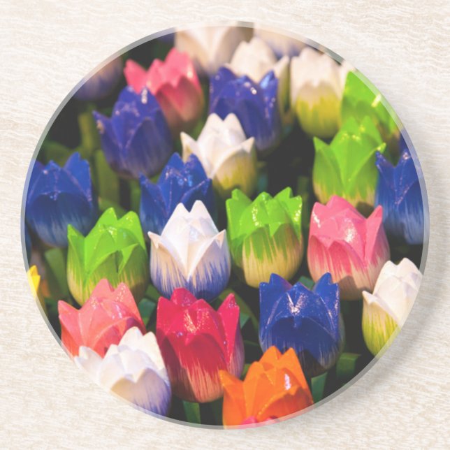 Rainbow of Wooden Tulips Sandstone Coaster (Front)