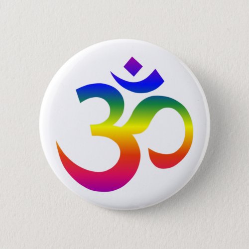Rainbow ohm design Om or Aum Indian sacred sound Button