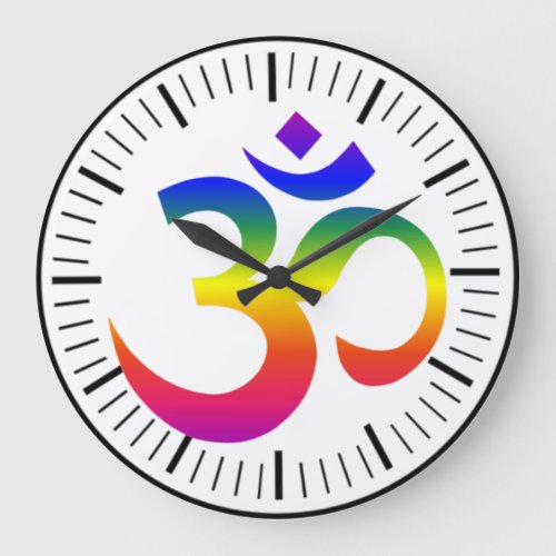 Rainbow ohm design Om or Aum Indian sacred sound Large Clock
