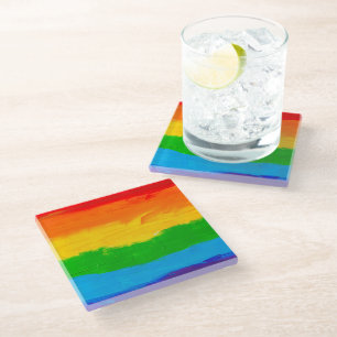 Rainbow Oil Paint LGBT Glass Coaster