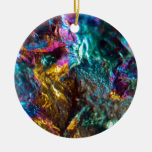 Rainbow Oil Slick Crystal Rock Ceramic Ornament