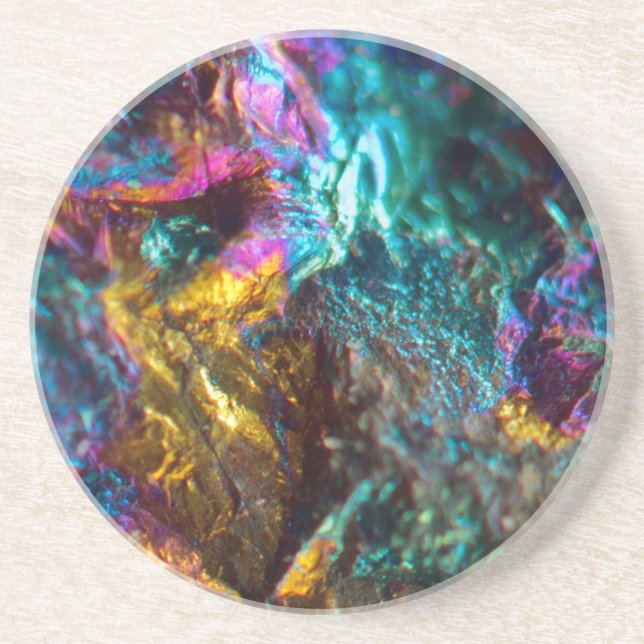 Rainbow Oil Slick Crystal Rock Drink Coaster (Front)