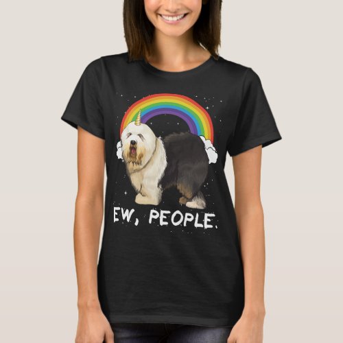 Rainbow Old English Sheepdog Ew People Unicorn Dog T_Shirt