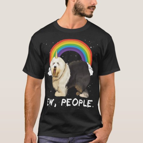 Rainbow Old English Sheepdog Ew People Unicorn Dog T_Shirt