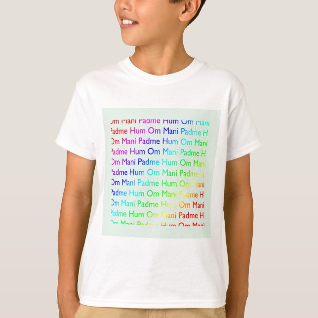 Rainbow Om Mani Padme Hum (on Baby Blue) T-Shirt (Front)
