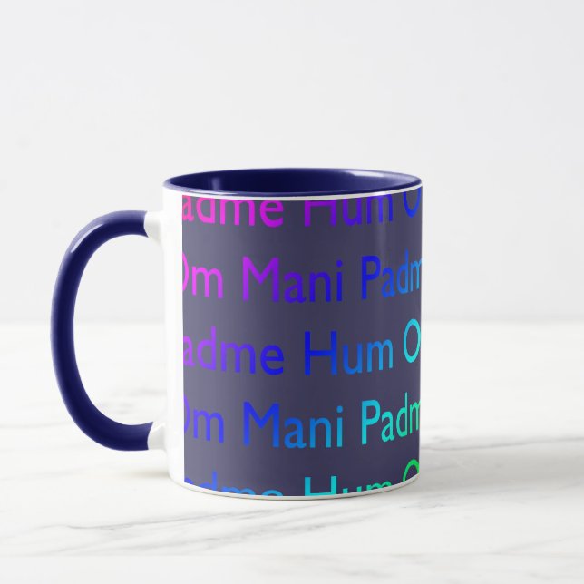 Rainbow Om Mani Padme Hum on Purple Mug (Left)
