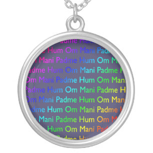 Rainbow Om Mani Padme Hum on Purple Necklace