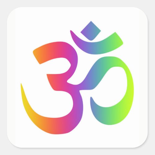 Rainbow Om Symbol Multi Color Meditation Sign Square Sticker