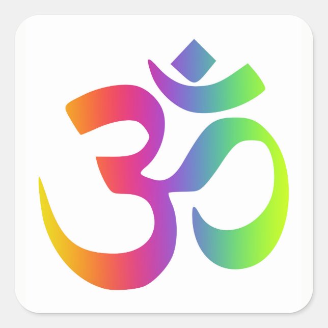 Rainbow Om Symbol Multi Color Meditation Sign Square Sticker (Front)