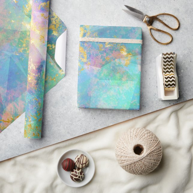 Rainbow Ombre and Gold Fire Opal Pattern Wrapping Paper (Crafts)
