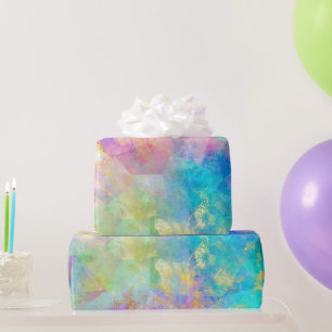Rainbow Ombre and Gold Fire Opal Pattern Wrapping Paper