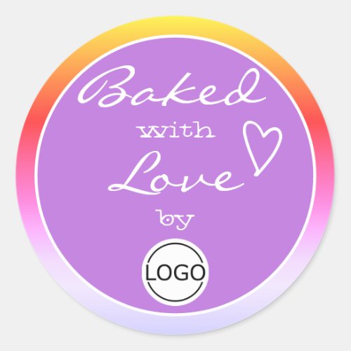 Rainbow Ombre Baked with Love Circle Logo Template Classic Round Sticker