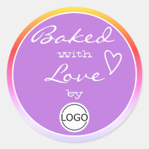 Rainbow Ombre Baked with Love Circle Logo Template Classic Round Sticker