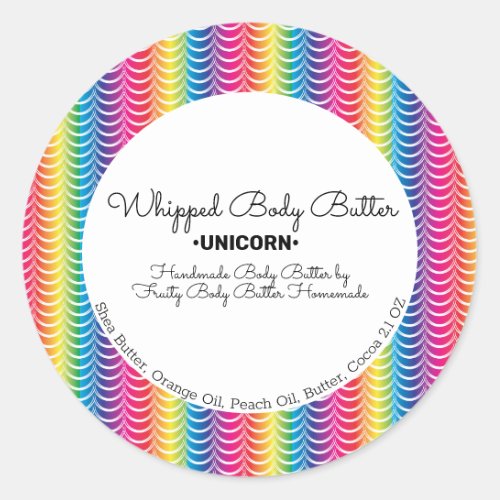 Rainbow Ombre Body Butter Bath Branding Packaging Classic Round Sticker