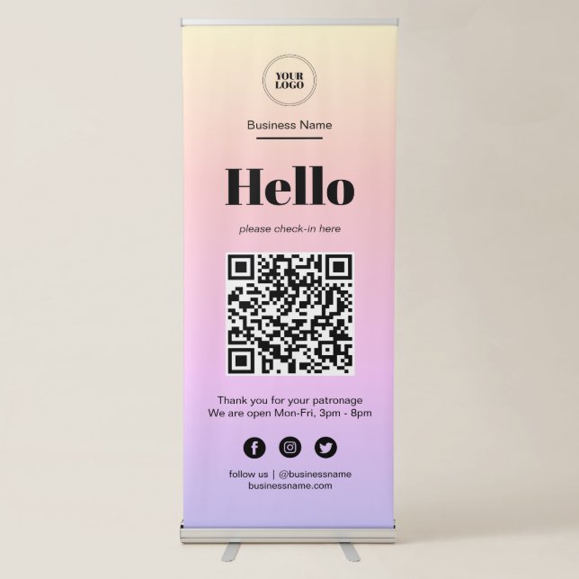 Rainbow Ombre Business Covid QR Code Check-In Retractable Banner (Front)