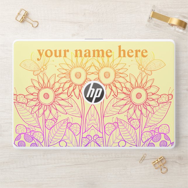 Rainbow Ombre Butterfly & Ladybugs HP Laptop Skin (Desk)