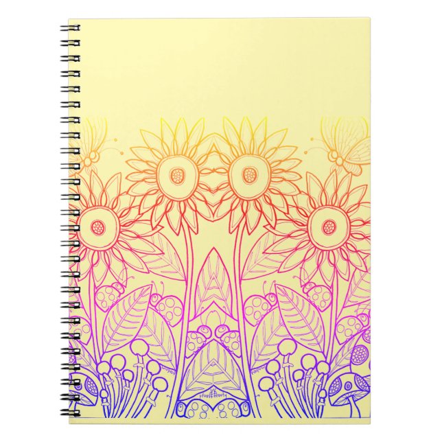 Rainbow Ombre Butterfly & Ladybugs Notebook (Front)